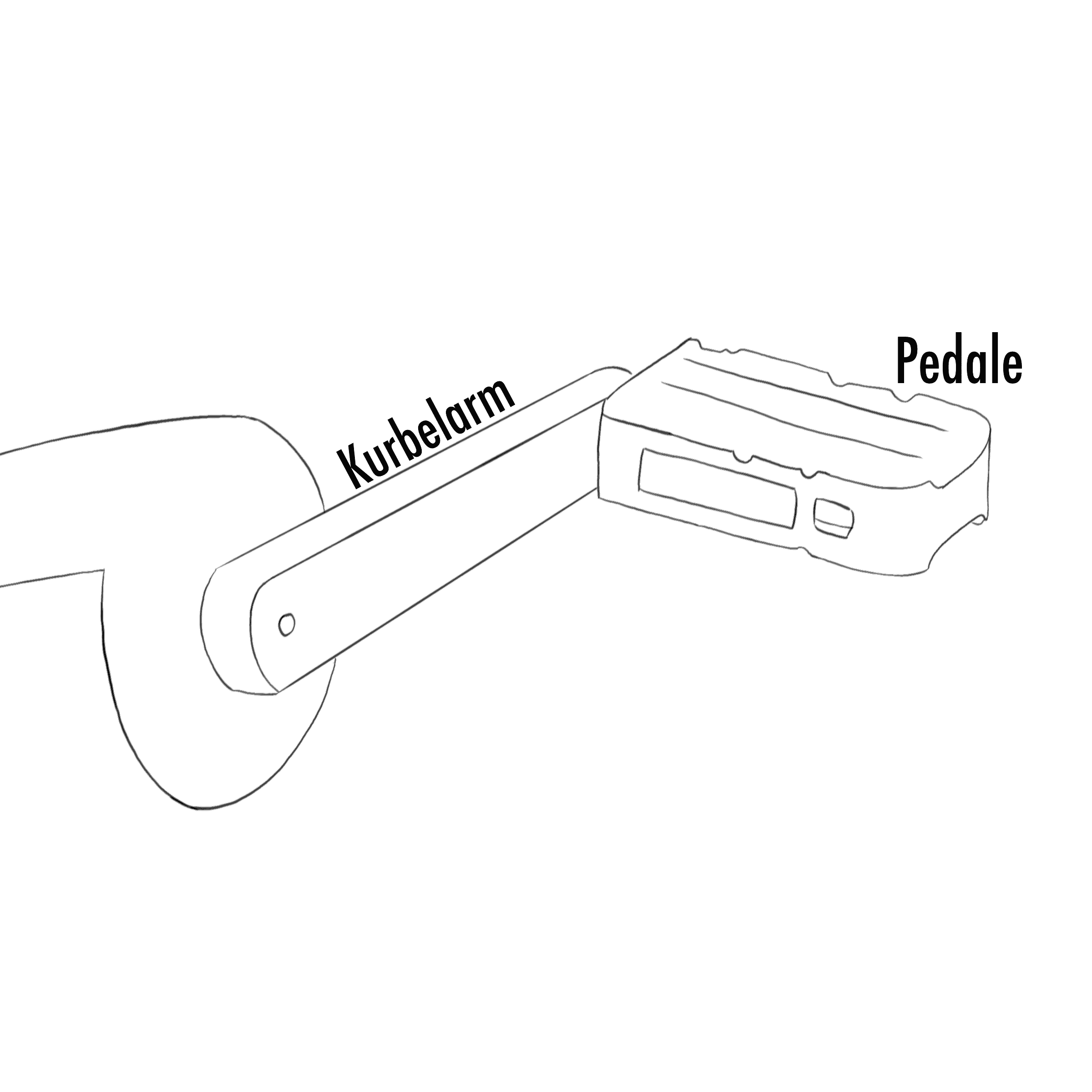 Zeichnung eines Kurbelarms mit Pedale für Lexikon