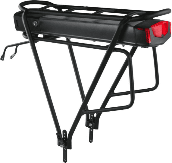 Akkus für XXL E-Bikes können auf dem Gepäckträger angebracht sein. 