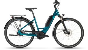 Stevens E-CIRCLE als Wave-Rahmen mit 400 Wh-Akku in der Farbe polar petrol