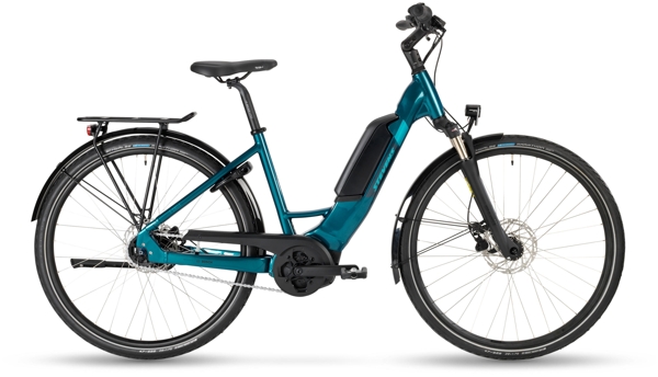 Stevens E-CIRCLE als Wave-Rahmen mit 400 Wh-Akku in der Farbe polar petrol