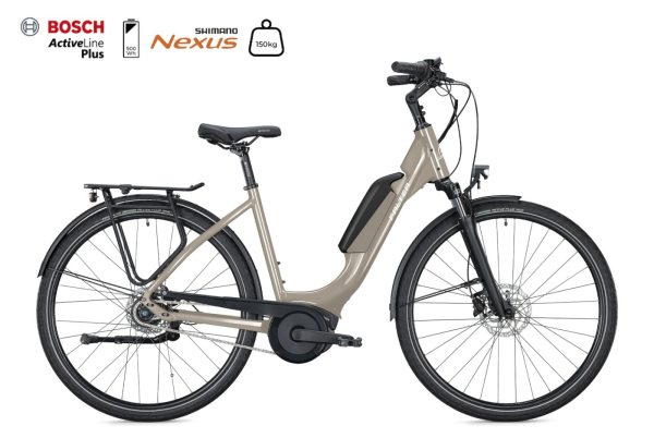 Falter E 9.0 FL (Freilauf) mit 500 Wh-Akku als Wave-Rahmen in der Farbe khaki, Modell 2025