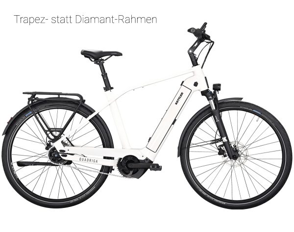 Kettler QUADRIGA P5 FL (Freilauf) mit 625 Wh-Akku als Trapez-Rahmen in der Farbe white alysium shiny, Modell 2024