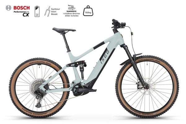 Ixgo MXF-E FOUR mit 750 Wh-Akku als Trapez-Rahmen in der Farbe gum leaf