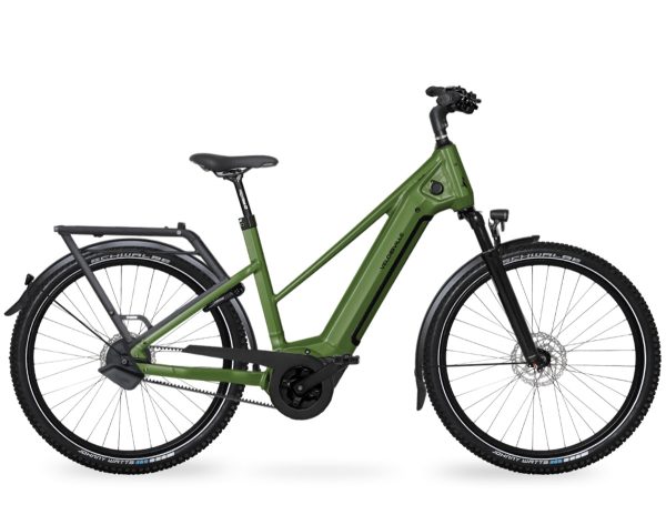 Velo de Ville SEB890 PRO FL (Freilauf) mit stufenlose Nabenschaltung & 625 Wh-Akku als Trapez-Rahmen in der Farbe olive green glossy, Modell 2025