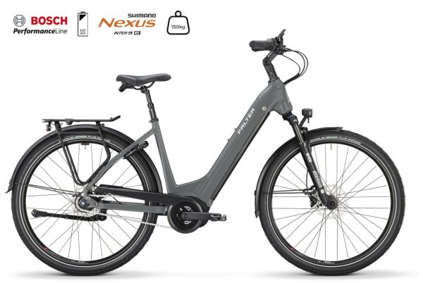 Falter E 9.4 FL (Freilauf) mit 625 Wh-Akku als Wave-Rahmen in der Farbe cool grey, Modell 2025