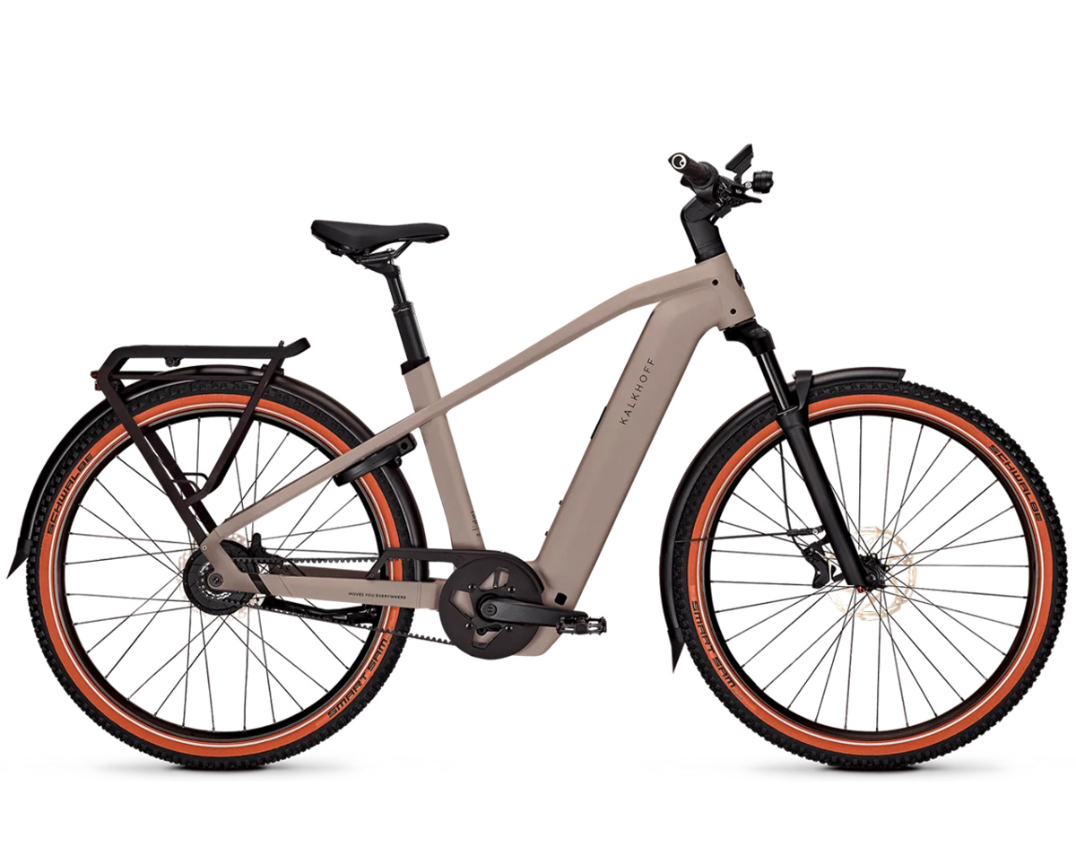 Kalkhoff ENTICE 5+ ADVANCE BELT FL (Freilauf) mit 600 Wh-Akku als Diamant-Rahmen in der Farbe moonstonegrey matt, Modell 2025