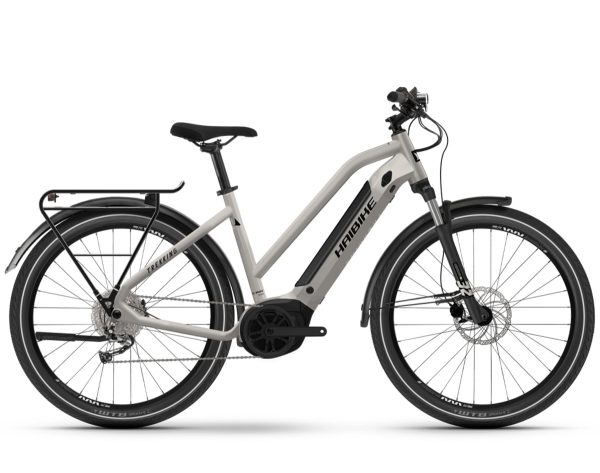 Haibike TREKKING 3 FL (Freilauf) mit 9-Gang Schaltung & 500 Wh-Akku als Trapez-Rahmen in der Farbe warm grey black glossy, Modell 2025