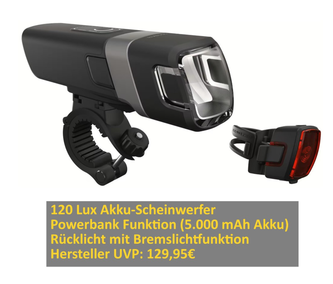 Contec USB-Akku Beleuchtungsset 120Lux+ Bremslicht – Bild 2